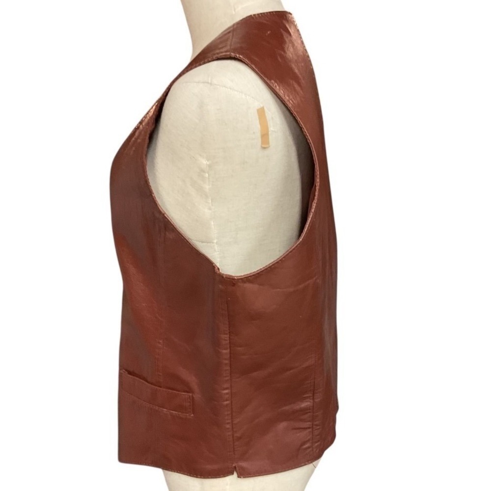 VTG Berman's Men's Leather Button Front Cowboy Western Rodeo Ranch Vest Brown 40 - Picture 5 of 12
